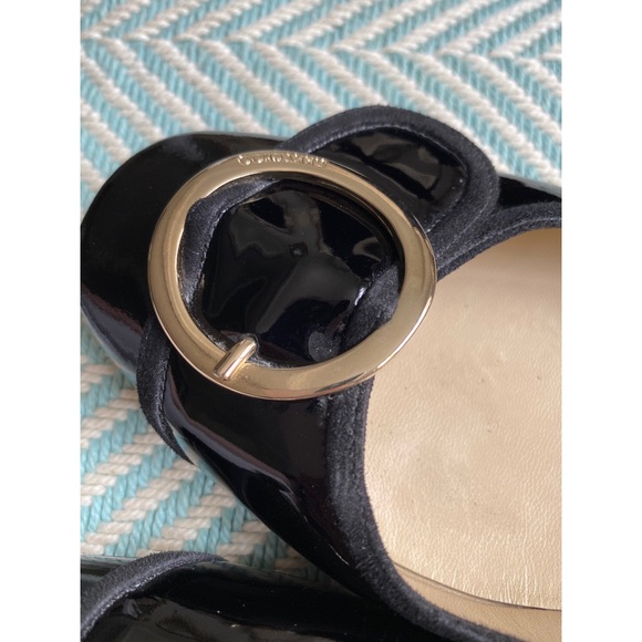 JIMMY CHOO Black Patent Leather Gold Buckle Flats - Picture 12 of 16